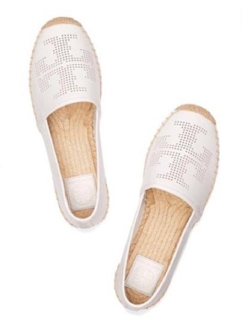 TORY BURCH Original White Perforated Logo Espadrille Flats | Shopee  Philippines