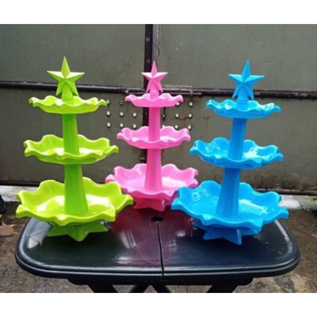 Uni Plastic Tray Stand 3Layer Fruit Tray Christmas Tray (2273L) 1set