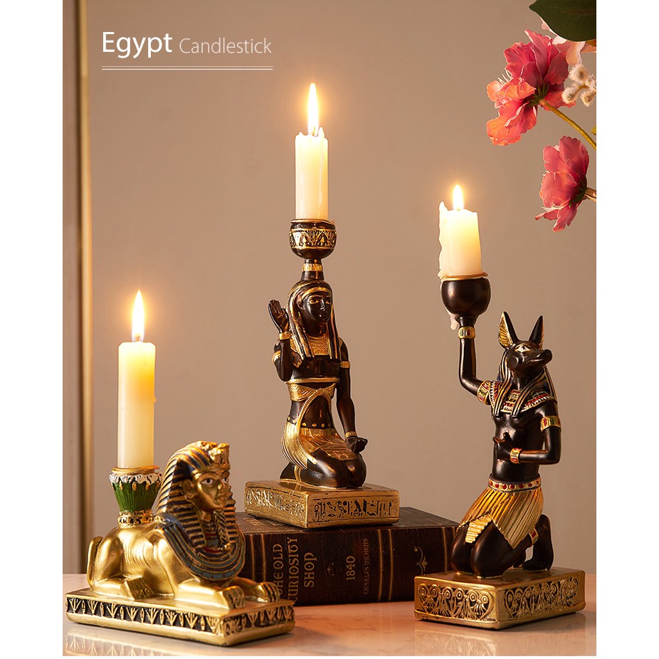 Egyptian Statue Candle Holder, Egyptian Desktop Art, Goddess Statue