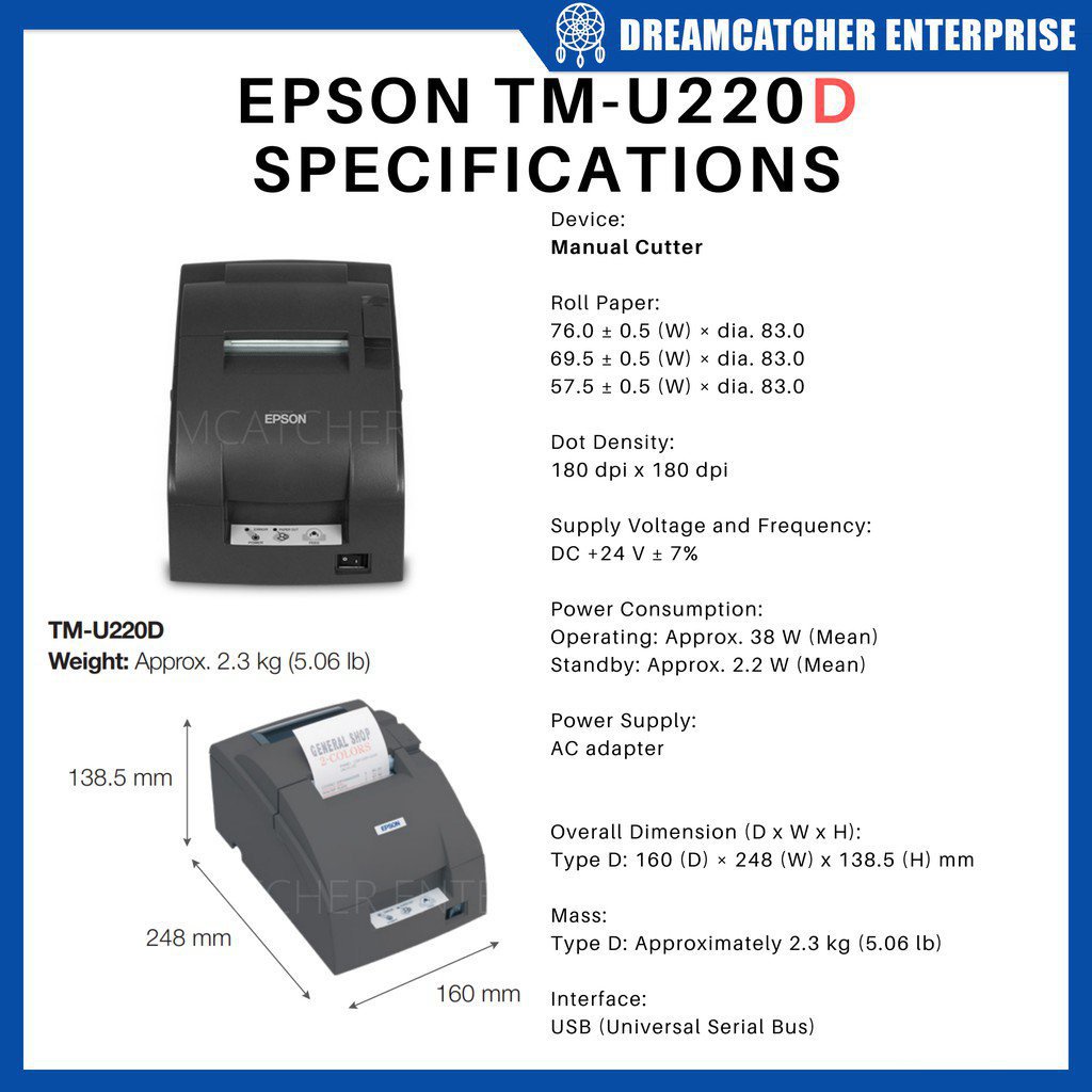 Epson TMU220D TM-U220D TM U220 D M188D Dot Matrix POS Printer (USB  Interface) | Shopee Philippines