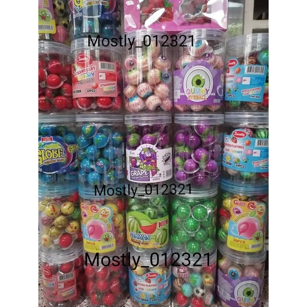 GUMMY BALL FRUIT JAM 30 PCS PAKWAN,STRAWBERRY,MONSTER EYE/EYE BALL,GLOBE,MIX,BABY PANDA Shopee