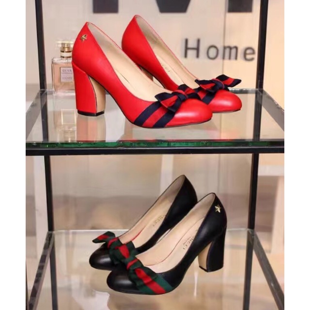 gucci leather mid heel pump