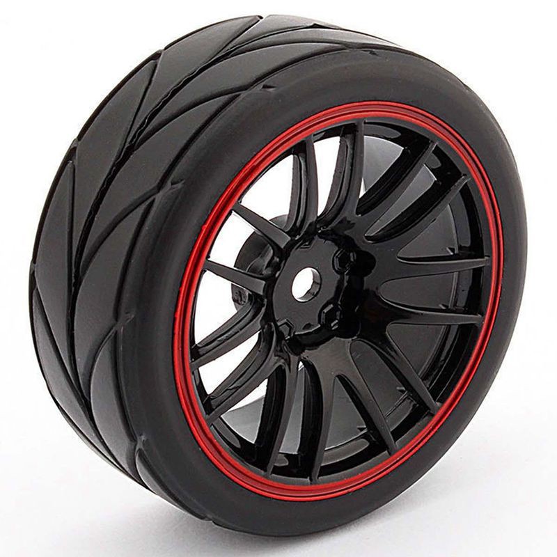 4 Cerchi E Gomme RC Black &ndash; Ruote In Plastica E Gomma Per Auto 1:10 On Road, Colore Nero