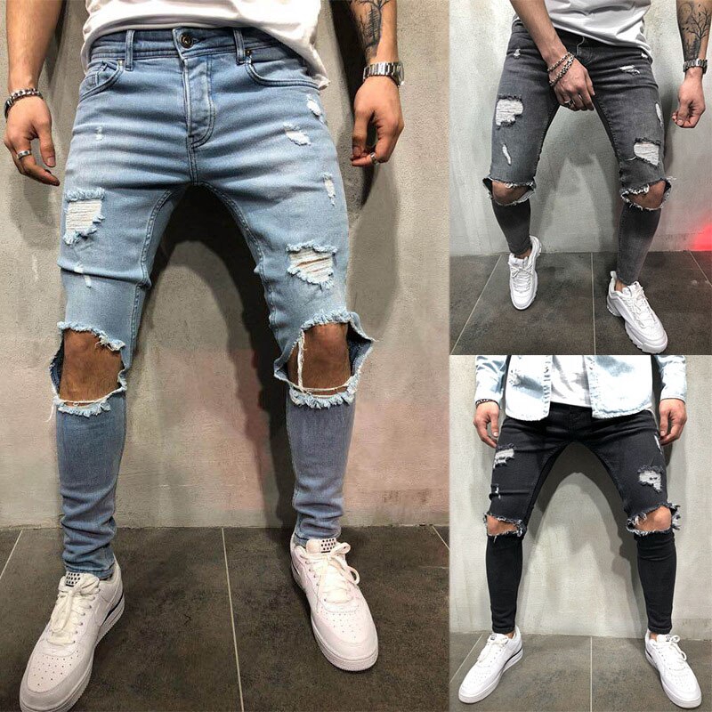 High quality 2019 Mens Ripped Jeans Fashion Skinny Hip Hop Biker Jeans |  Shopee Philippines