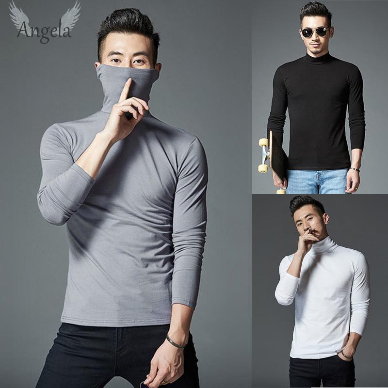 Men's Casual Tops Sleeve Slim Size Fit Long Neck Plus Shirt Turtle Solid
