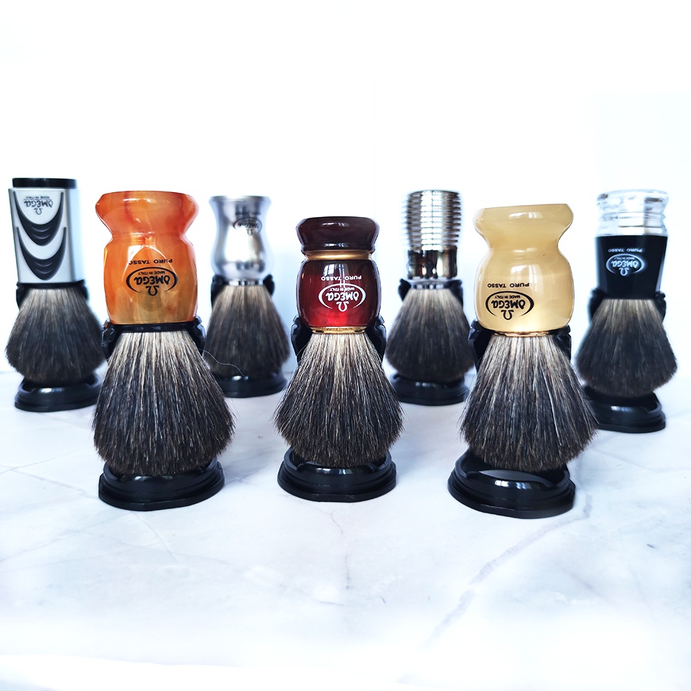 Omega Black Badger Shaving Brush with Brush Stand Made in Italy