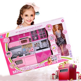 barbie kitchen set play