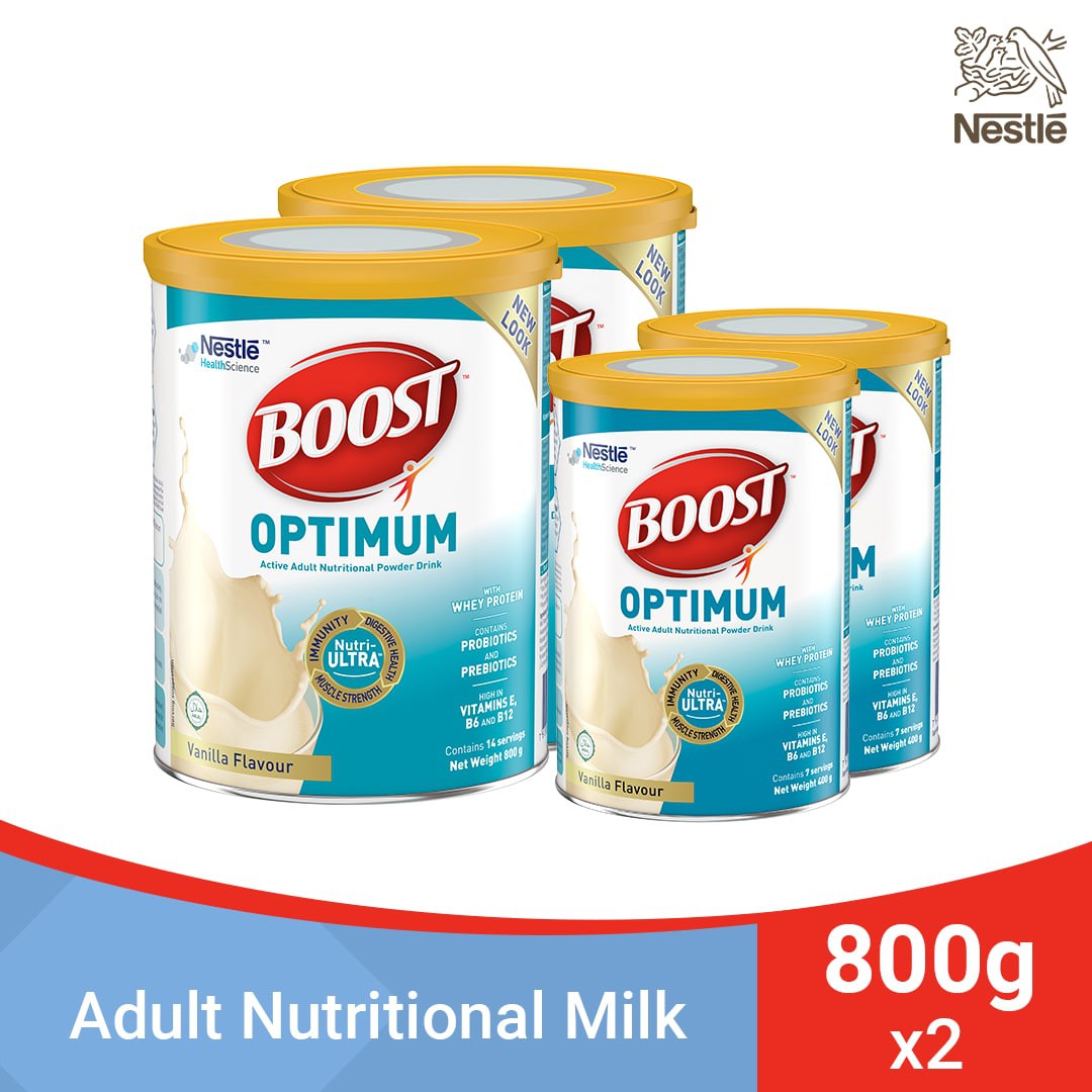 NESTLE BOOST Optimum Vanilla Adult Milk Powder 800g Pack of 2 with 2 BOOST Optimum 400g