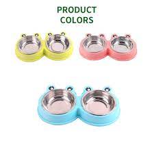 Frog Design Dog Stainless Bowl 2 in 1 Double Diners Dog Cat Feeder Water Food Double Bowls #2