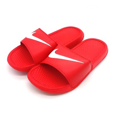 red and white nike slippers