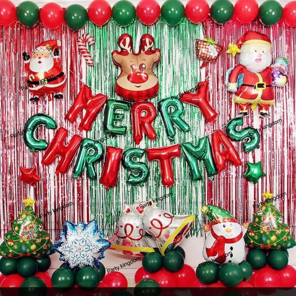 New 93pcs Set Merry Christmas Theme Balloon Party Backdrop Home Decoration Foil Santa Claus Snowman