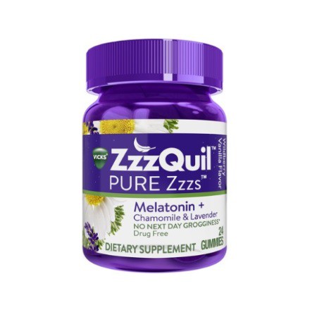 Vicks ZzzQuil PURE Zzzs Melatonin + Chamomile and Lavender,24 Gummies ...