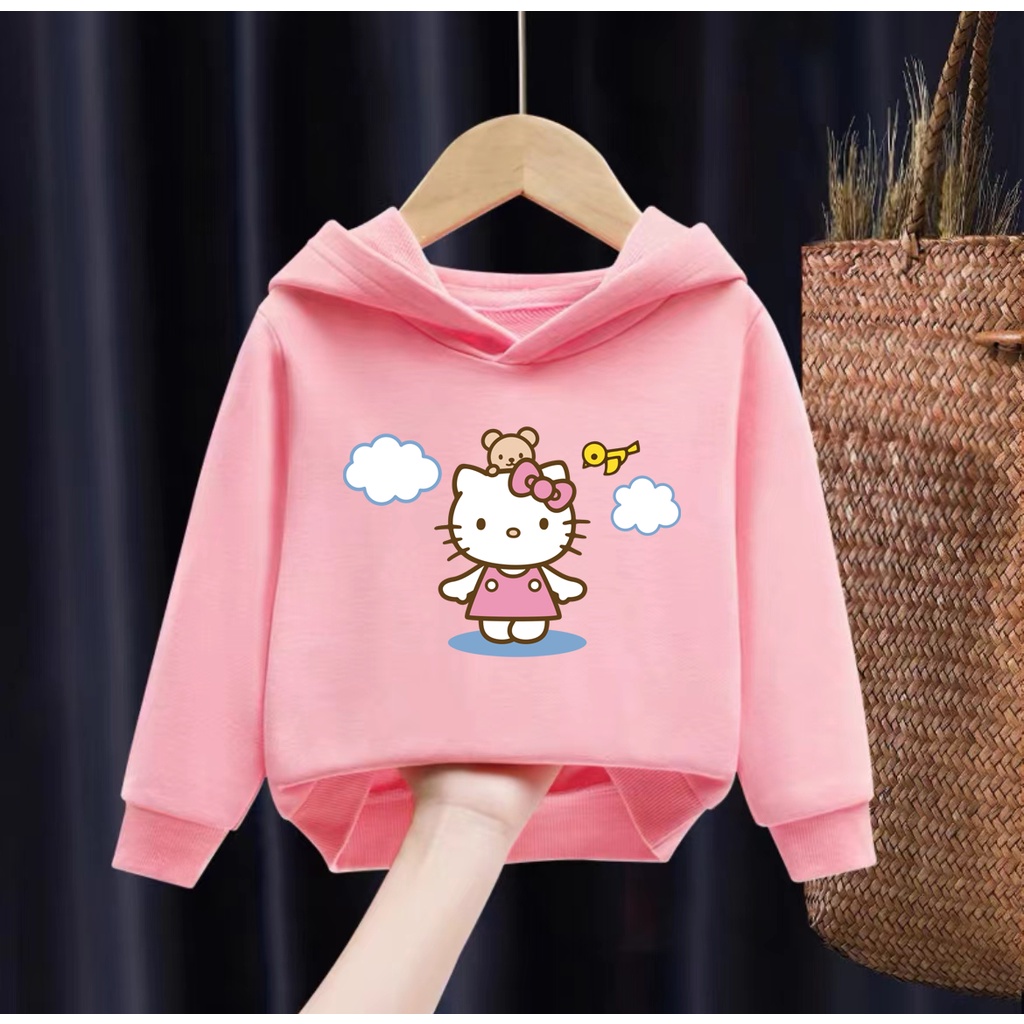 ️Ready Stock️ Hello Kitty Girls Hello Kitty Hoodie Girls Printed Hoodie Loose Long Sleeve Jacket Fleece Jacket