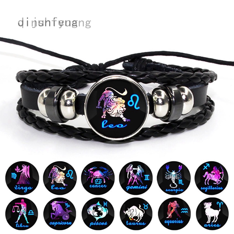 [] 12 Constellation Bracelet Zodiac Sign Multilayer Woven Leather Bracelets & Bangles Cancer