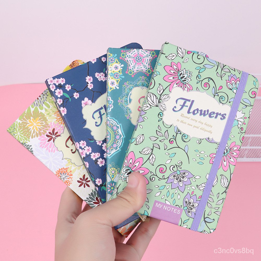 A6 small floral notebook with straps hardcover book hard cover pocket ...