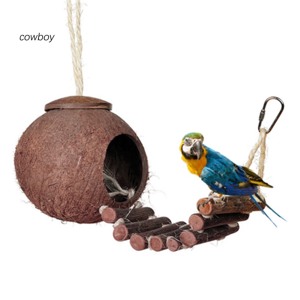 Cwby Natural Coconut Shell Parrot Nest Parakeet Birds Feeder Pets