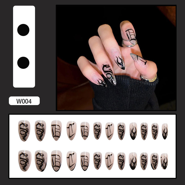 24pcs Fake Nails Black Pattern Anime Short Stiletto False Nails Lady Artificial Fake Nails Diy Press On Finger Tips Manicure Tool Shopee Philippines