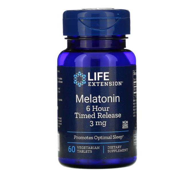 Life Extension, Melatonin, 6 Hour Timed Release, 3 mg / 300mcg / 750 ...