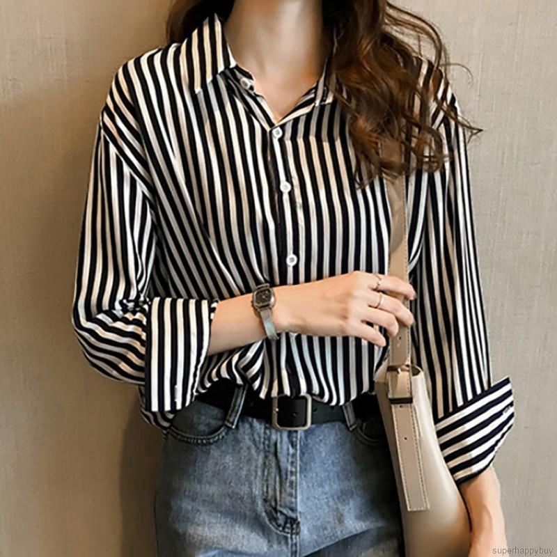 Zantt Womens Casual T-Shirts Patchwork Stripe Long Sleeve T-Shirt Top Blouse 
