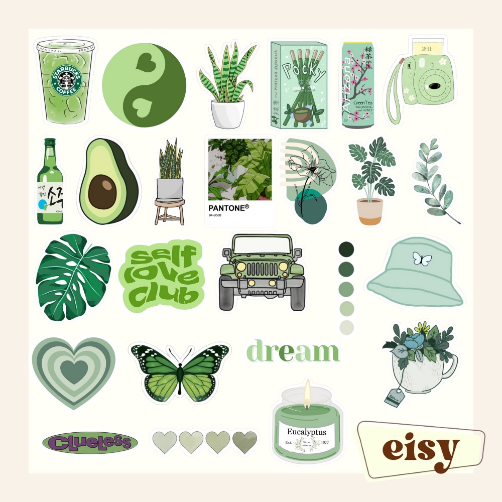 EISY 25 pcs. Aesthetic Green Sticker Pack | Shopee Philippines