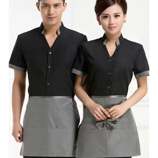 Restaurant Waiter Uniform Short Sleeve Waitress Tops Men Cook Clothing  Hotel Bakery Work Wear | Shopee Philippines