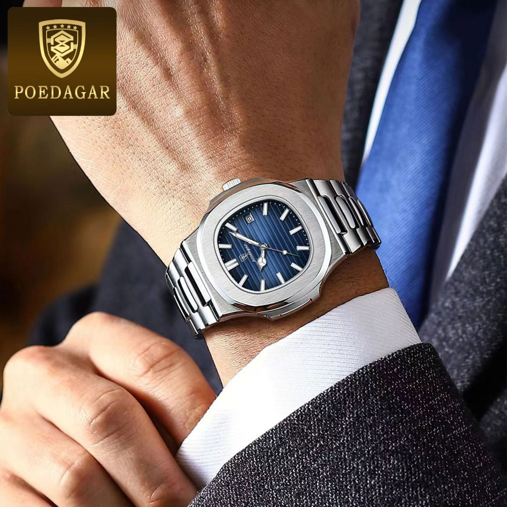 POEDAGAR Watch For Men Waterproof Original Relo Silver Stainless Steel Fashion Mens Watches With Box - Image 2