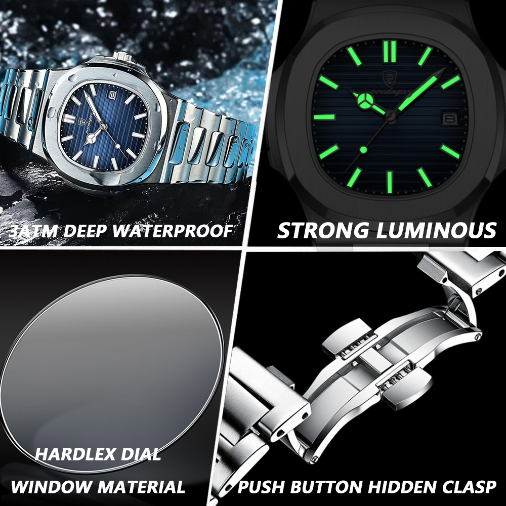 POEDAGAR Watch For Men Waterproof Original Relo Silver Stainless Steel Fashion Mens Watches With Box - Image 5
