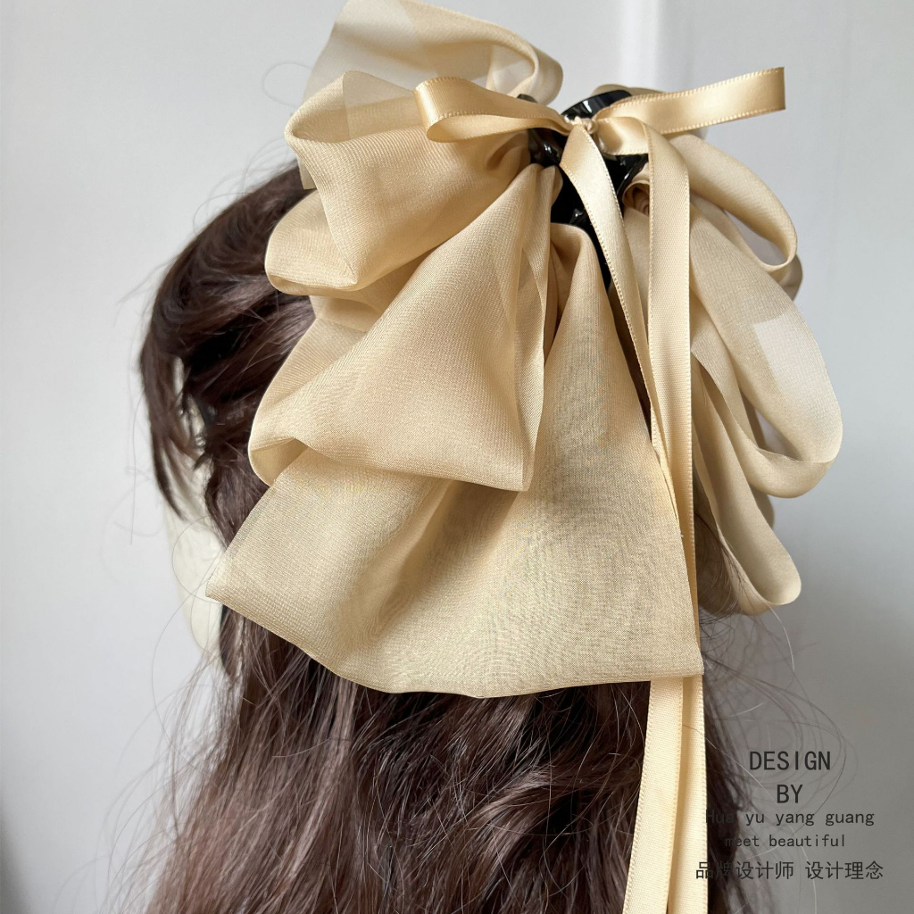 hair clip French gentle temperament ribbon oversized bow ribbon hair clips female back of the head grab clip hair card headdress clip