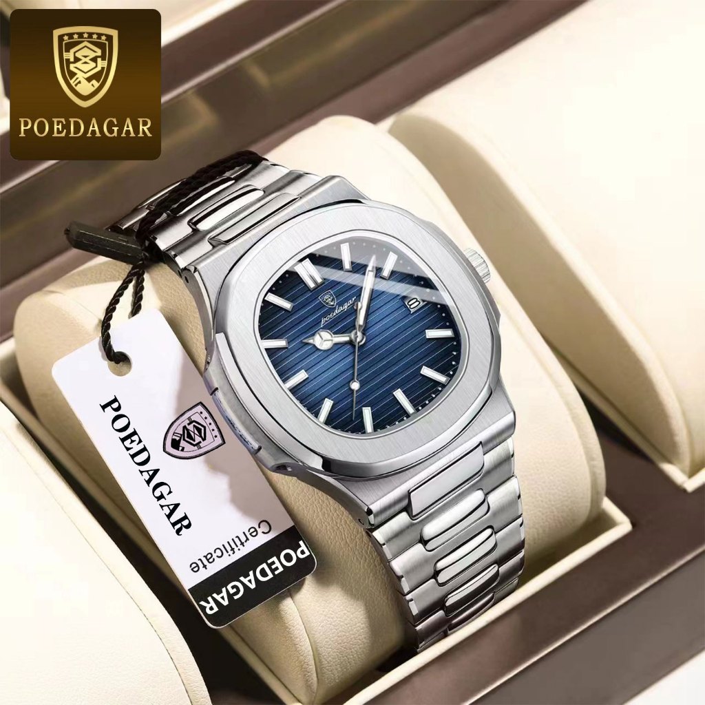 POEDAGAR Watch For Men Waterproof Original Relo Silver Stainless Steel Fashion Mens Watches With Box - Image 3