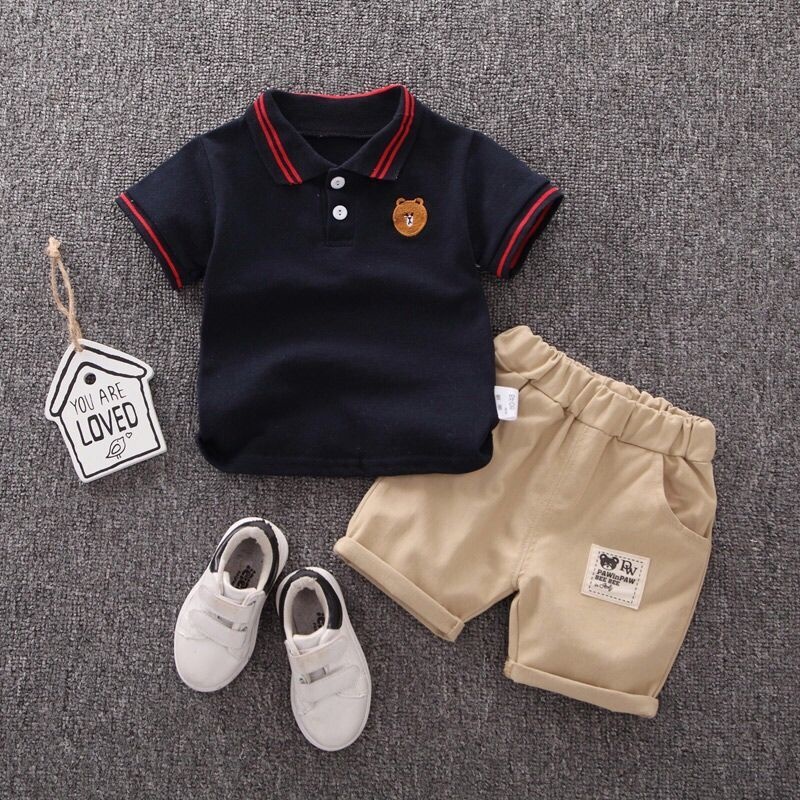 0-6Y Baby Boy Clothes Kids Clothes Boy Set Terno Polo Shirt Clothes Boy Terno Summer Bear Short-sleeved Two-piece Suit - Image 2
