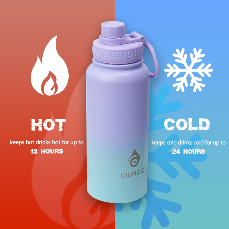 CIVAGO（22oz）Wide Mouth with Sport Lid Vacuum Insulated Tumbler Hot And Cold Drinking Water Bottle - Image 6