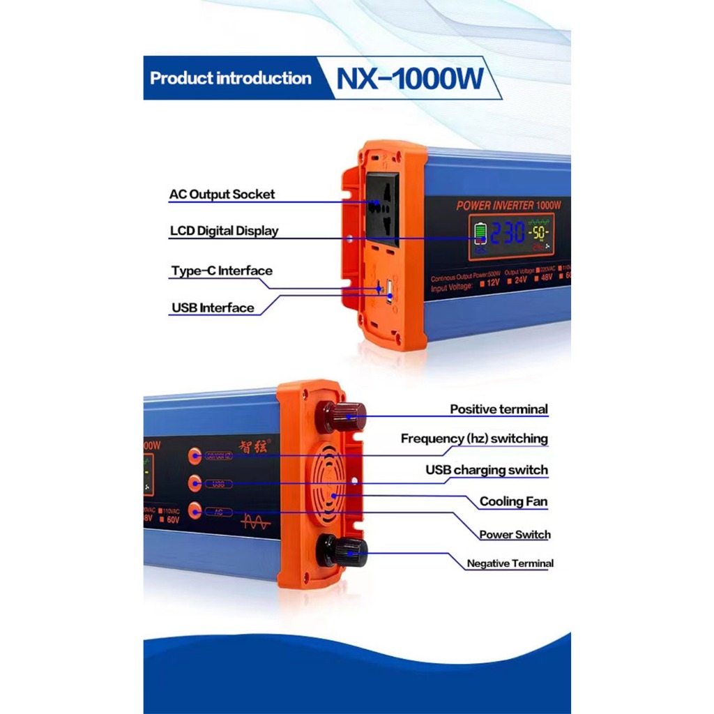 Peyto【60Hz】Solar Power Inverter Pure Sine Wave Converter DC12V / 24V to AC220V Electric Vehicle Car Home Appliance Travel outdoor use, For aircon, water pump, refrigerator, washing machine, rice cooker, microwave oven,electric drill — view 6