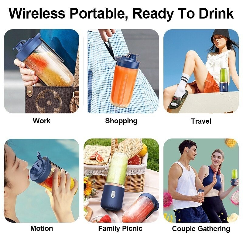 【Free Gift】400ML Portable Electric Juicer 2 Cup Home Mini Multifunctional Wireless Blender USB Rechargeable Small Juice Cup Blender - Image 3