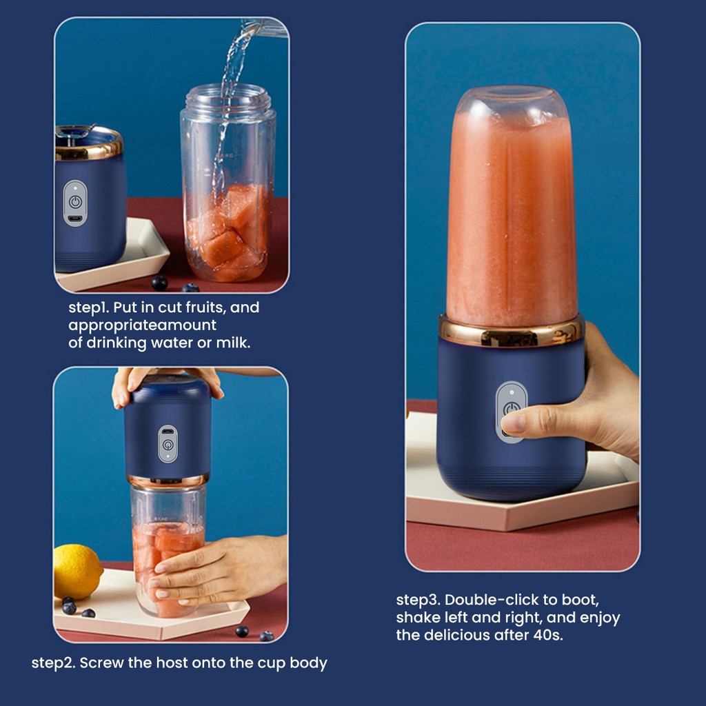 【Free Gift】400ML Portable Electric Juicer 2 Cup Home Mini Multifunctional Wireless Blender USB Rechargeable Small Juice Cup Blender - Image 6