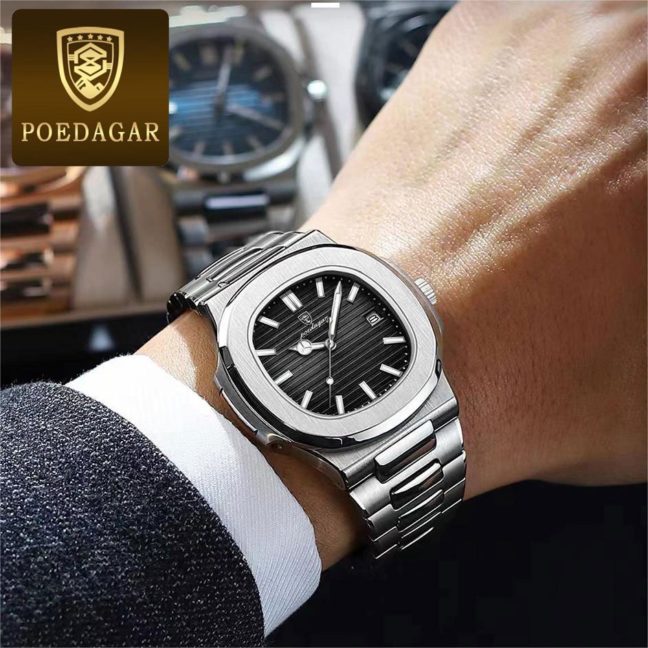 POEDAGAR Watch For Men Waterproof Original Relo Silver Stainless Steel Fashion Mens Watches With Box - Image 4