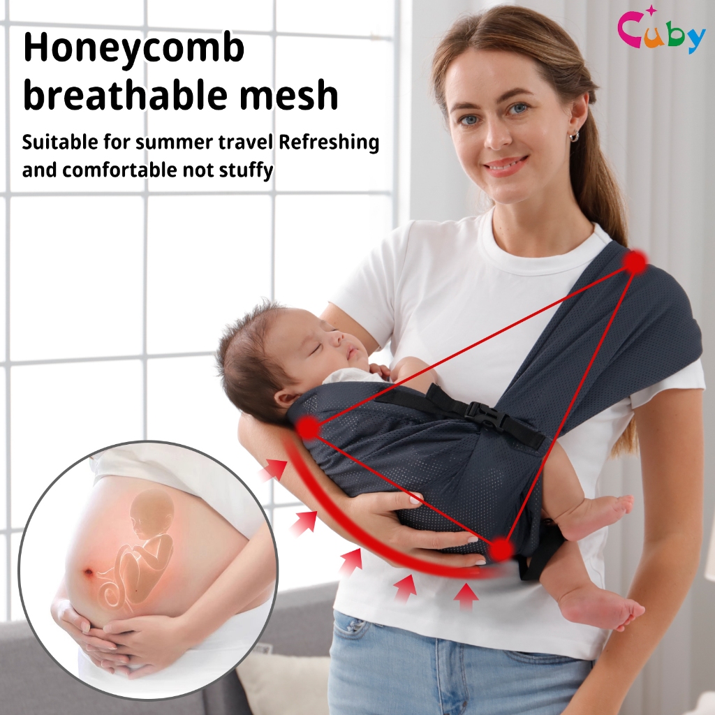 CUBY Summer Breathable Mesh Baby Wrap Carrier Newborn to Toddler - Stretchy Baby Wraps Carrier - Baby Sling - Hands-Free Baby Carrier Wrap - Baby Carrier Sling - Baby Carrier Newborn to Toddler 15KG — view 2