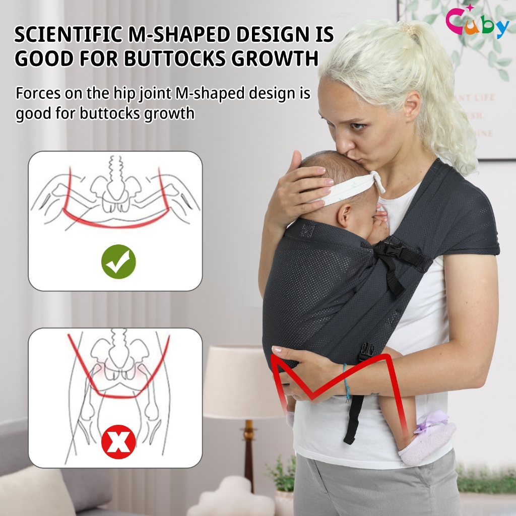 CUBY Summer Breathable Mesh Baby Wrap Carrier Newborn to Toddler - Stretchy Baby Wraps Carrier - Baby Sling - Hands-Free Baby Carrier Wrap - Baby Carrier Sling - Baby Carrier Newborn to Toddler 15KG — view 3