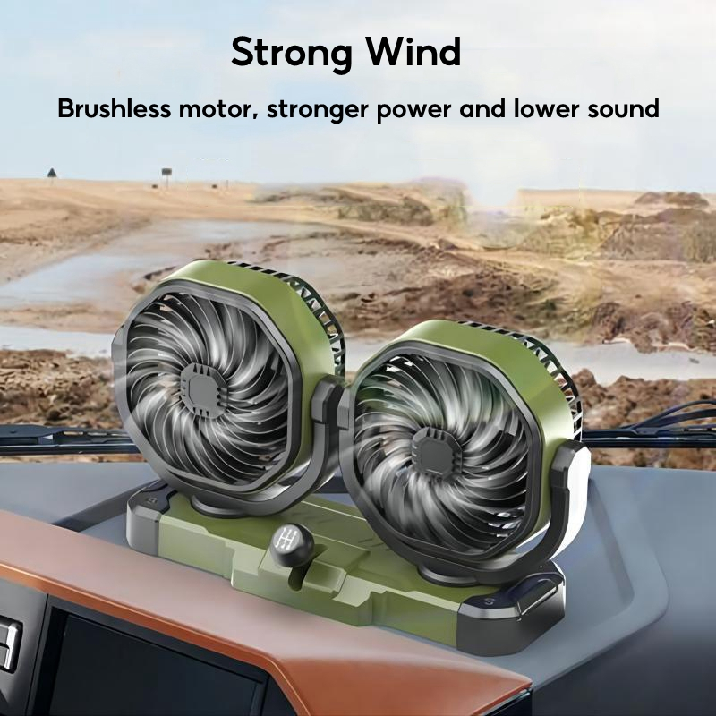 OATSBASF Auto Shaking Head Car Cooling Fan Low Noise 360° Rotatable Dual Head Dashboard Truck Fan with USB Port - Image 3