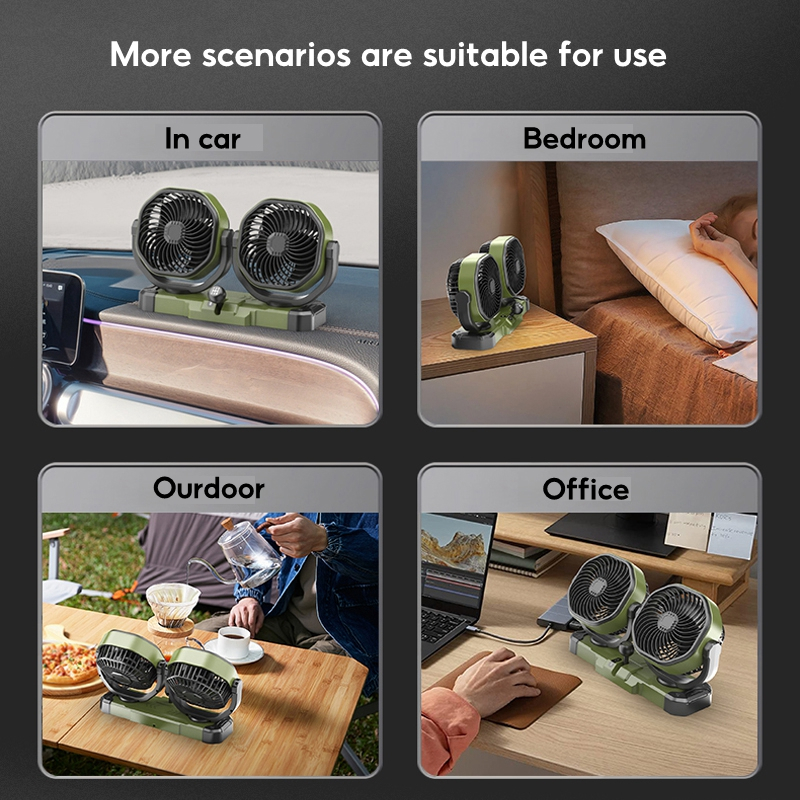 OATSBASF Auto Shaking Head Car Cooling Fan Low Noise 360° Rotatable Dual Head Dashboard Truck Fan with USB Port - Image 7