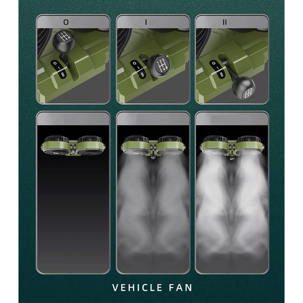 OATSBASF Auto Shaking Head Car Cooling Fan Low Noise 360° Rotatable Dual Head Dashboard Truck Fan with USB Port - Image 8