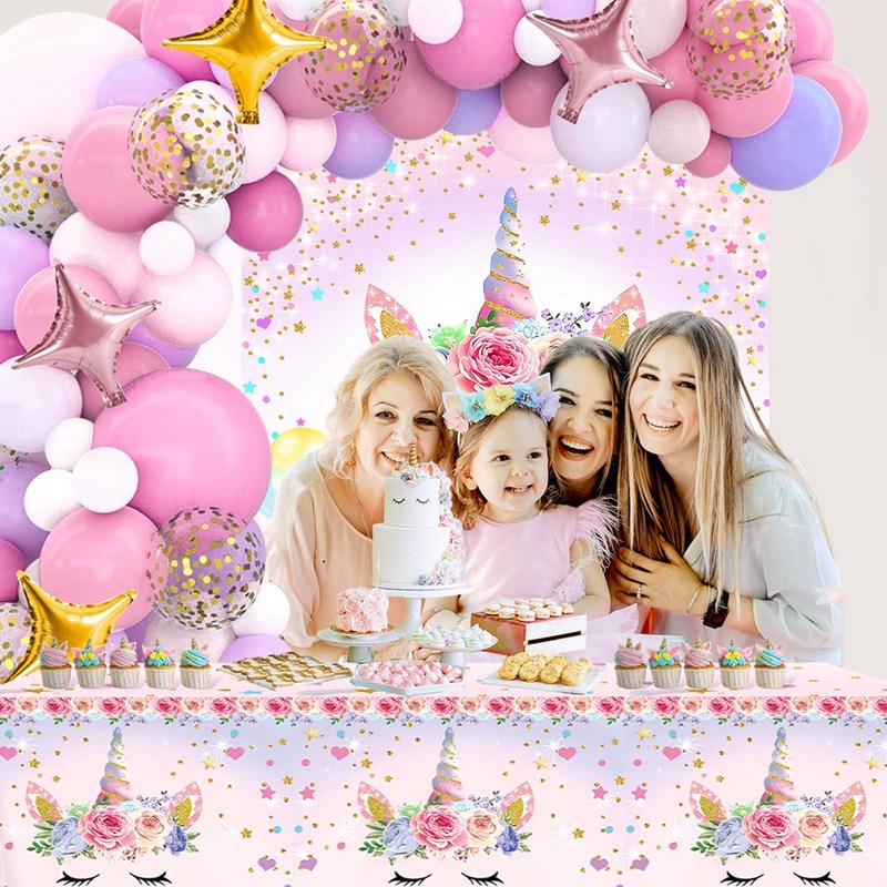 Fantasy Unicorn Birthday Balloons with Banner Tablecloth for 4-6 Seater Birthday Decoration Set Girl Birthday Party Needs - Image 3