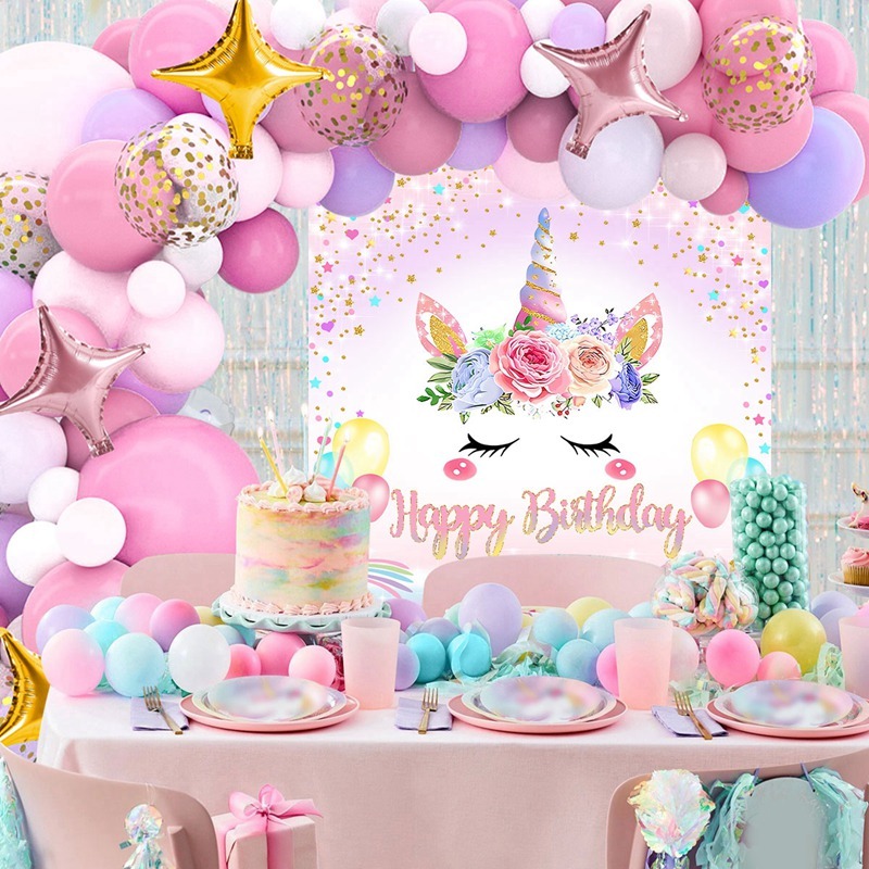 Fantasy Unicorn Birthday Balloons with Banner Tablecloth for 4-6 Seater Birthday Decoration Set Girl Birthday Party Needs - Image 5