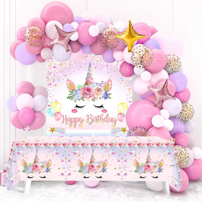 Fantasy Unicorn Birthday Balloons with Banner Tablecloth for 4-6 Seater Birthday Decoration Set Girl Birthday Party Needs - Image 4
