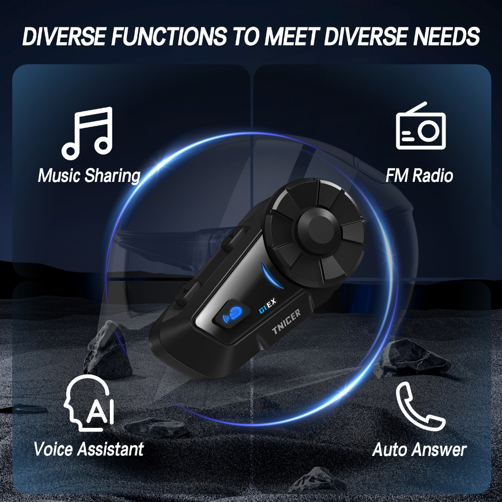 Tnicer G1EX Motorcycle Helmet Bluetooth Headset Music Sharing Support 6-riders Intercom Simultaneously - Image 4