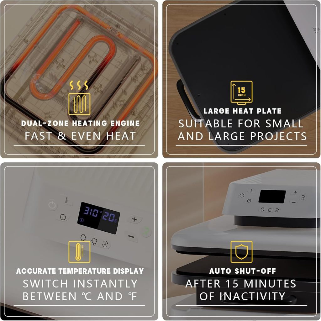 HTVRONT 220V Auto Heat Press Machine 15"X15"/38cm X 38cm Automatic Hot Iron Garment Pressure Exertion Uniform Safe For T-Shirts - Image 4