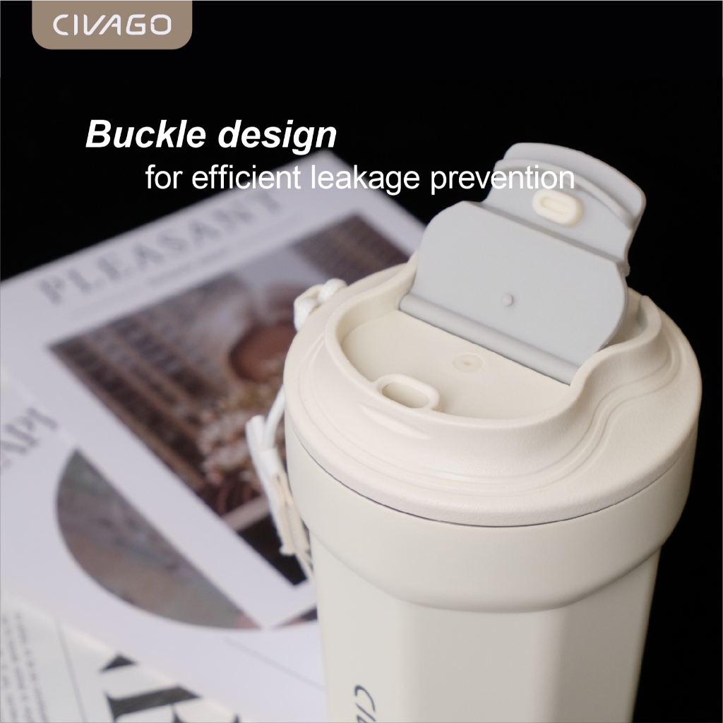 CIVAGO（13oz）Ceramic liner Stainless Steel Coffee Mug With Lid Vacuum Flask Hot And Cold Tumbler - Image 3