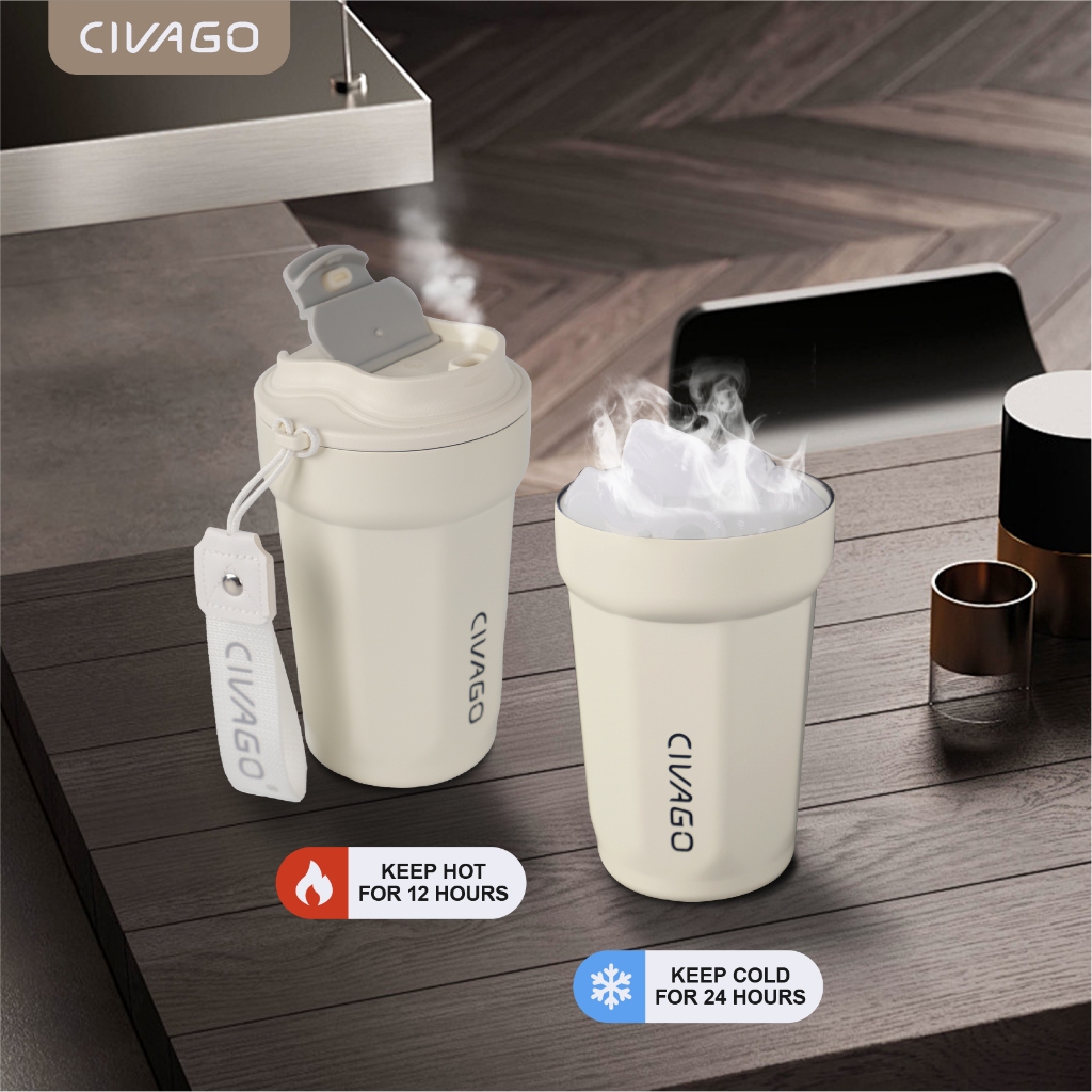 CIVAGO（13oz）Ceramic liner Stainless Steel Coffee Mug With Lid Vacuum Flask Hot And Cold Tumbler - Image 5