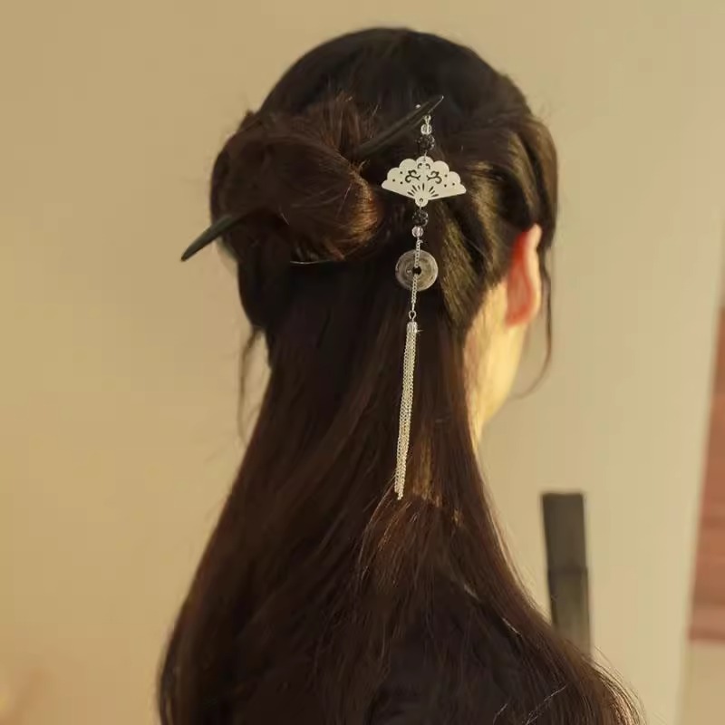 Ink safe buckle, tassel hairpin, high-end fan, coiled hairpin, women’s ancient style Hanfu, horse face skirt accessories, headwear