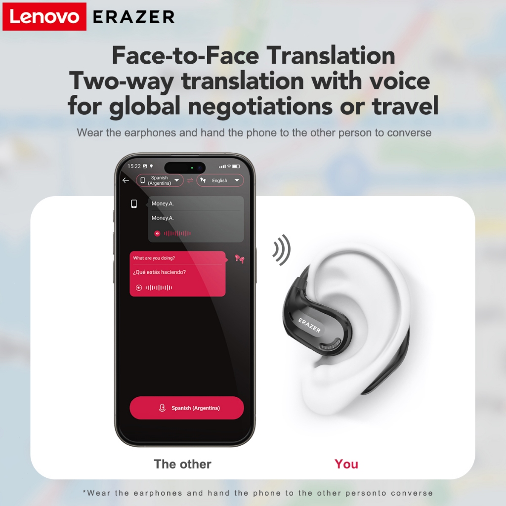Lenovo ERAZER XT66 PRO AI Smart Real-Time Translation Wireless Earphones Bluetooth 5.4 With LED Display  Business Earbuds with Mic Waterproof IPX5 - Image 5