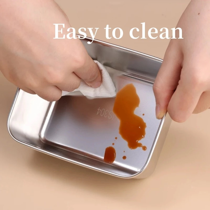 4PCS 304 Stainless Steel Box Kitchen Storage Box Fresh-keeping Box with Lid Household Refrigerator Fruit Containers Lunch Box BBQ Food Trays for Picnic - Image 3